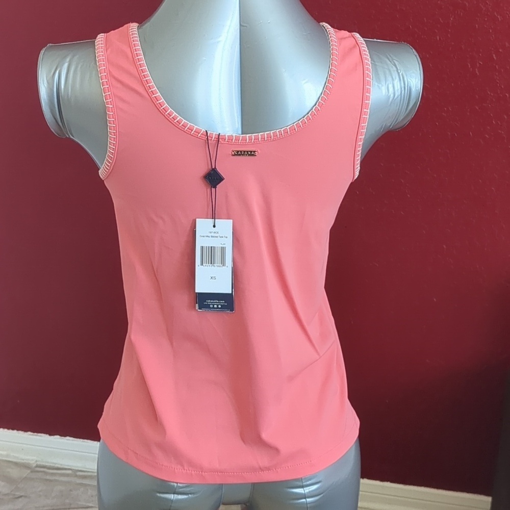 CABANA LIFE Coral Pink Whip Stiched Tank Top NWT Size XS UPF 50+ Protection - Picture 4 of 11